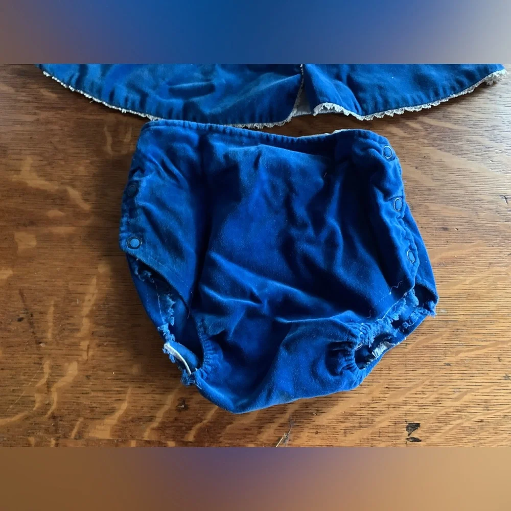 Vintage Toddle Tyke 2 Piece Blue Velvet Baby Outfit 6 Months Nostalgia Infant